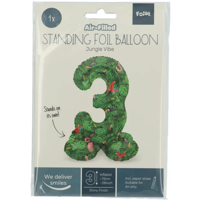Staande Folieballon Cijfer 3 Jungle Vibe - 72 cm