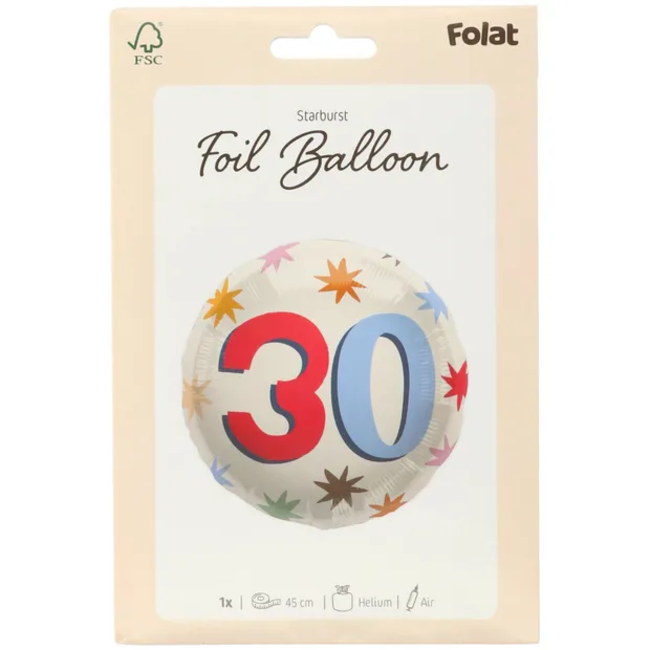 Folieballon - "30" - Starburst - 45 cm
