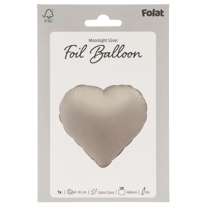 Folieballon Vorm Hart - Moonlight Silver - Satin Gloss - 45 cm
