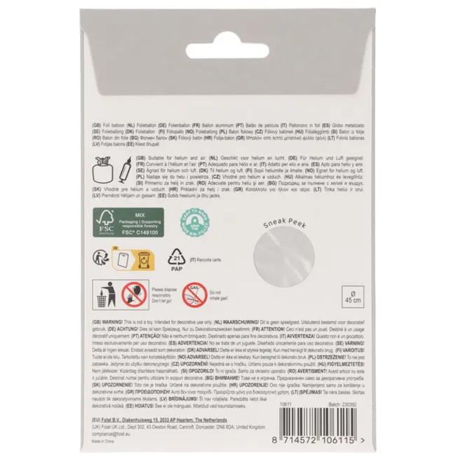 Folieballon Vorm Hart - Moonlight Silver - Satin Gloss - 45 cm