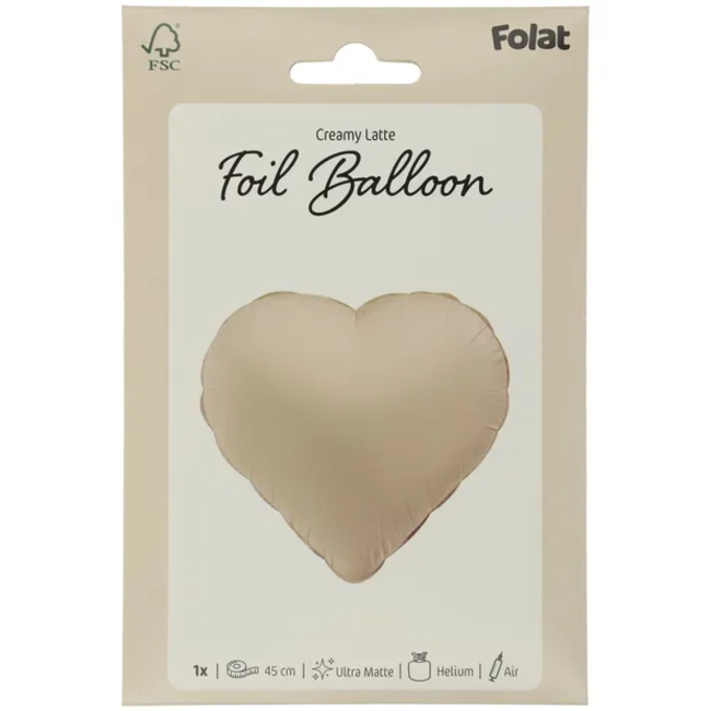 Folieballon Vorm Hart - Creamy Latte - Ultra Matt - 45 cm