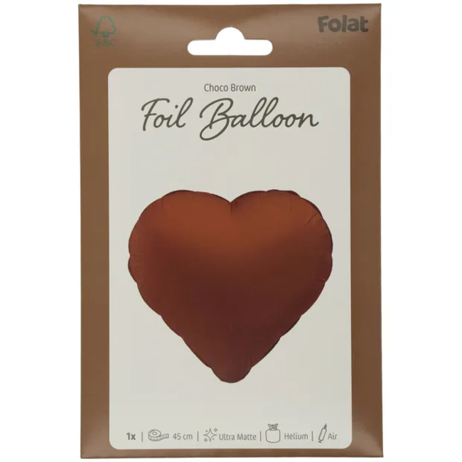 Folieballon Vorm Hart - Chocolade Bruin - Ultra Matt - 45 cm