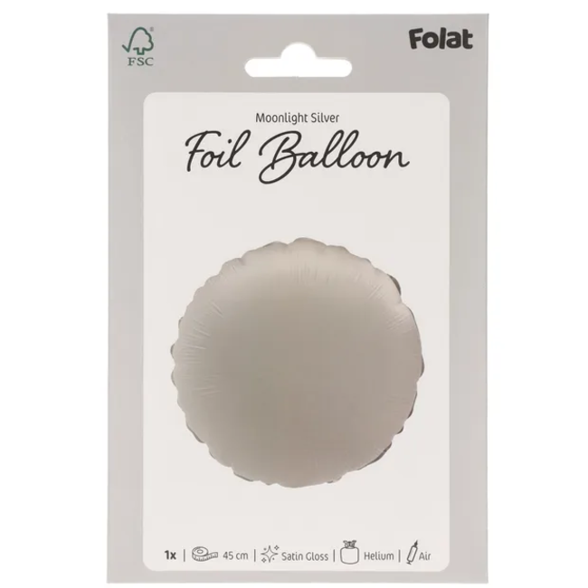 Folieballon Vorm Rond - Moonlight Silver - Satin Gloss - 45 cm