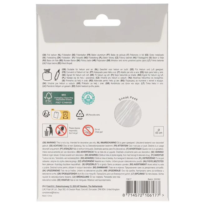 Folieballon Vorm Rond - Moonlight Silver - Satin Gloss - 45 cm