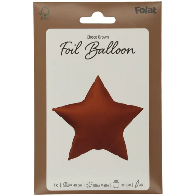 Folieballon Vorm Ster - Chocolade Bruin - Ultra Matt - 45 cm