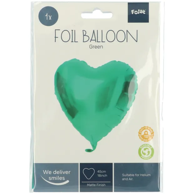 Folieballon Hartvormig Groen Metallic Mat - 45 cm