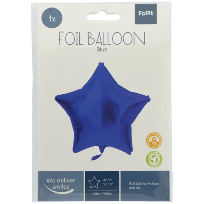 Folieballon Stervormig Blauw Metallic Mat - 45 cm
