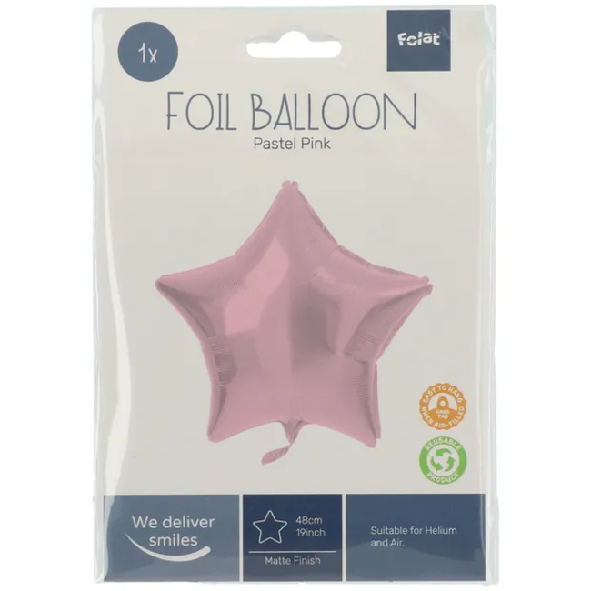 Folieballon Stervormig Pastel Roze Metallic Mat - 45 cm