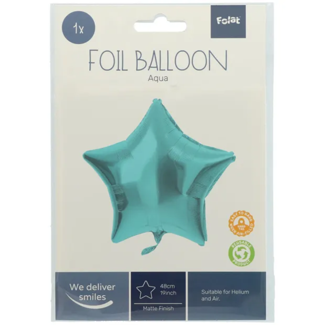 Folieballon Stervormig Pastel Aqua Metallic Mat - 45 cm