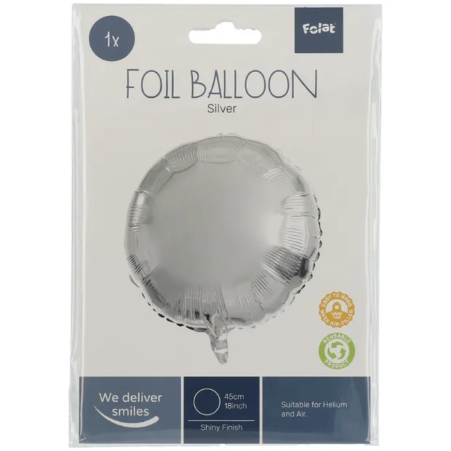 Folieballon Rond Zilverkleurig - 45 cm