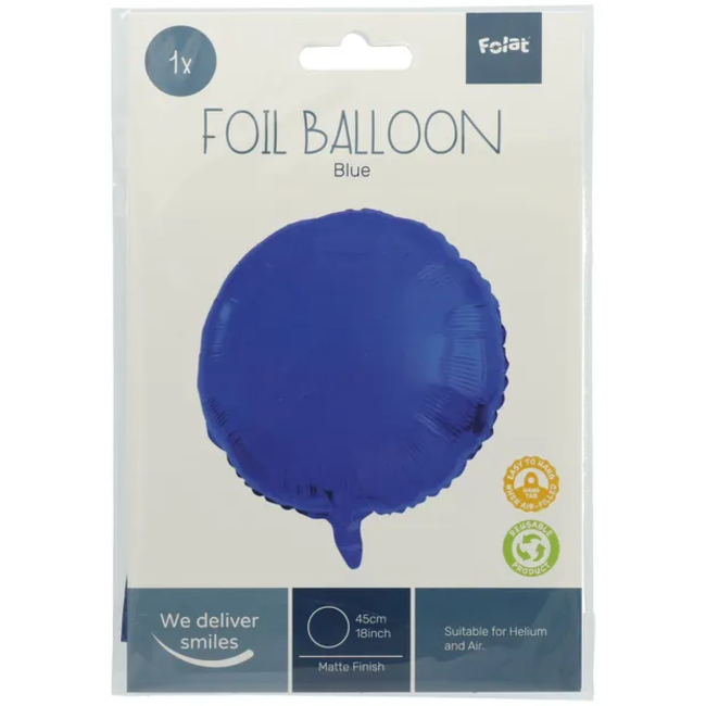 Folieballon Rond Blauw Metallic Mat - 45 cm
