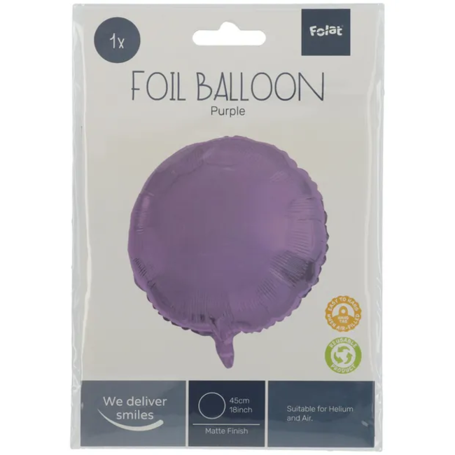 Folieballon Rond Paars Metallic Mat - 45 cm