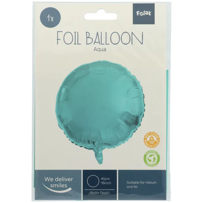 Folieballon Rond Pastel Aqua Metallic Mat - 45 cm