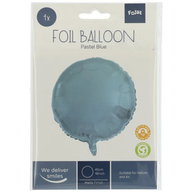 Folieballon Rond Pastel Blauw Metallic Mat - 45 cm