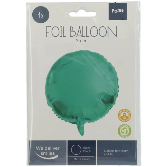 Folieballon Rond Groen Metallic Mat - 45 cm