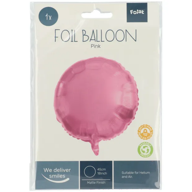 Folieballon Rond Roze Metallic Mat - 45 cm