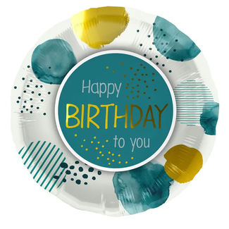 Folat Folieballon Verjaardag Teal/Goud - 45 cm