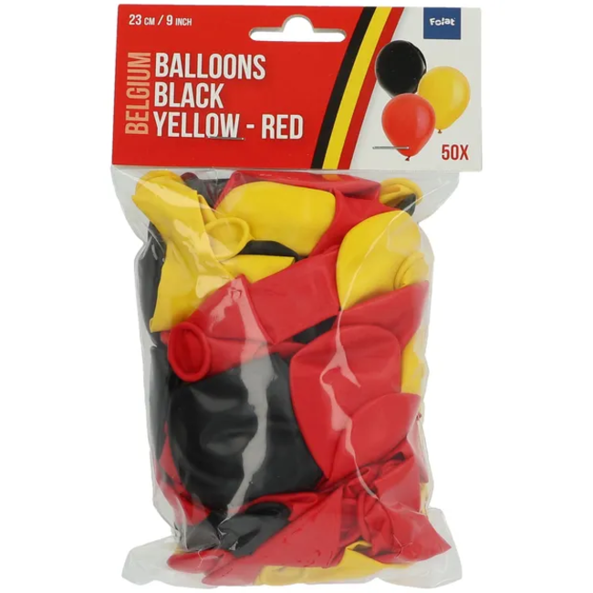 Ballonnen Zwart-Geel-Rood 23cm - 50 stuks