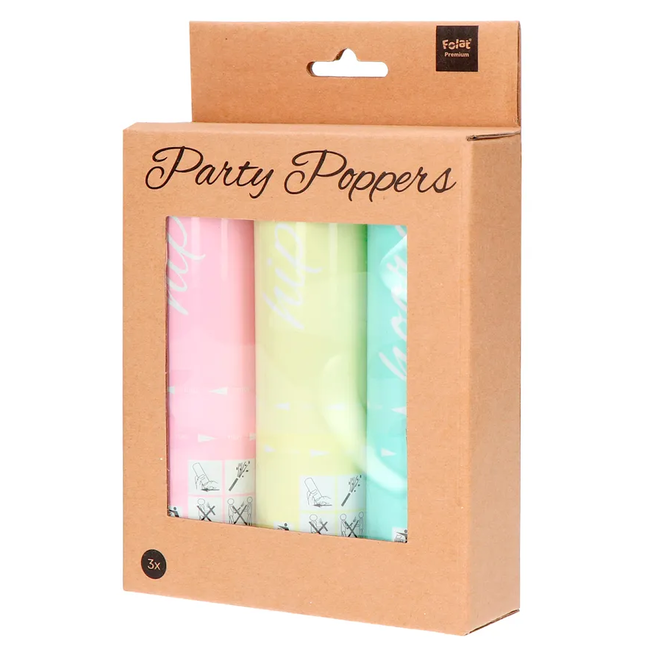 Set met 3 Confetti Kanonnen Pastel - 15cm