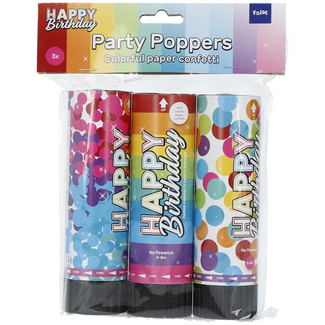 Folat Set met 3 Confetti Kanonnen Rainbow Bday - 15cm
