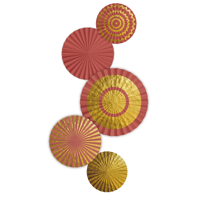 Papieren Waaiers/Rozetten Golden Dusk - 5 stuks