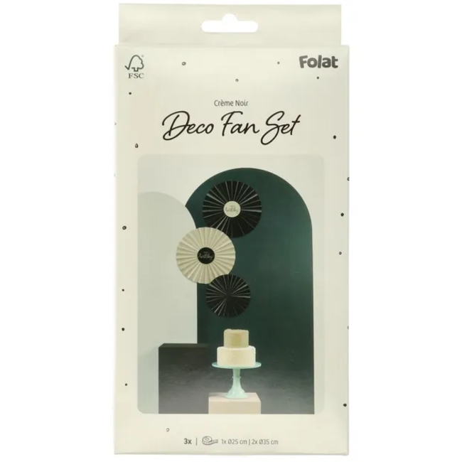 Deco Fan Set - Crème Noir - 3 stuks