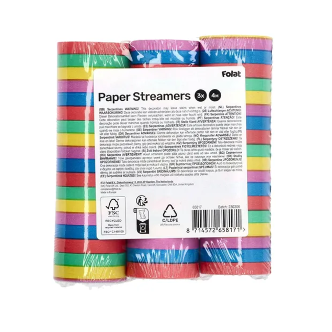Serpentines - Multicolour - 4 meter - 3 stuks