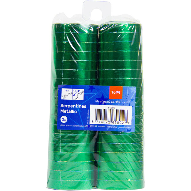 Groene Metallic Serpentines 4m - 2 stuks