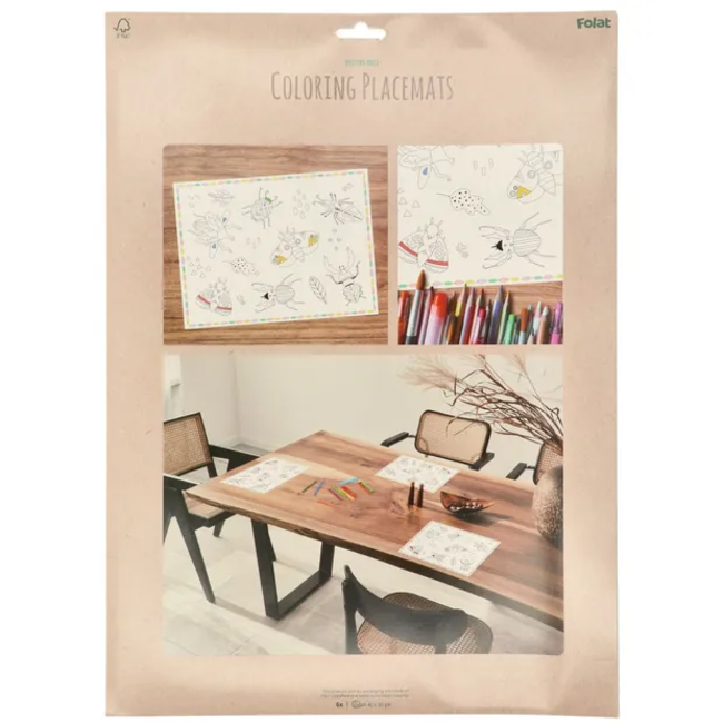 Inkleur Placemats - Buzzing Bugs - 40 x 30 cm - 6 stuks