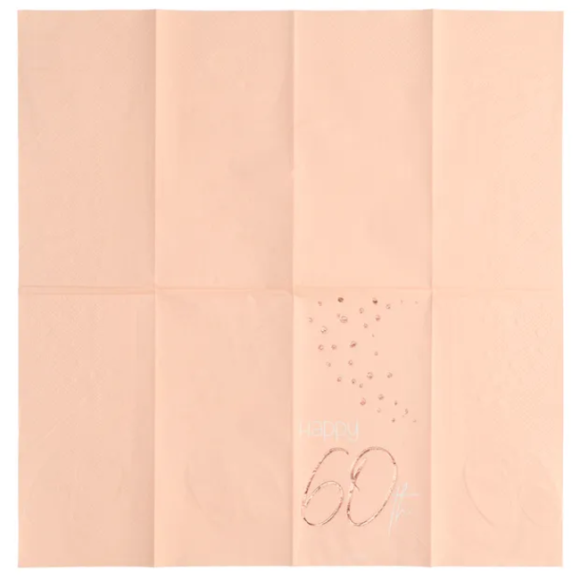 Servetten Elegant Lush Blush 60 Jaar 33x33cm - 10 stuks