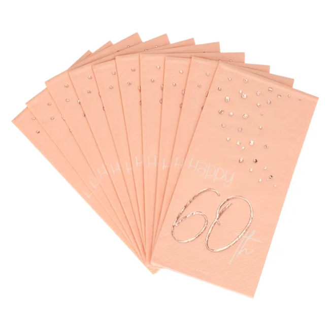 Servetten Elegant Lush Blush 60 Jaar 33x33cm - 10 stuks