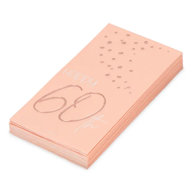 Servetten Elegant Lush Blush 60 Jaar 33x33cm - 10 stuks