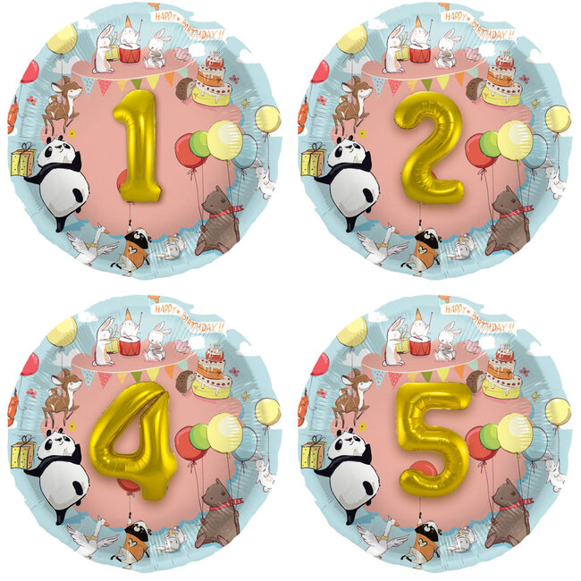 Folieballon 3D Dieren Cijfers 1-5 - 56 cm