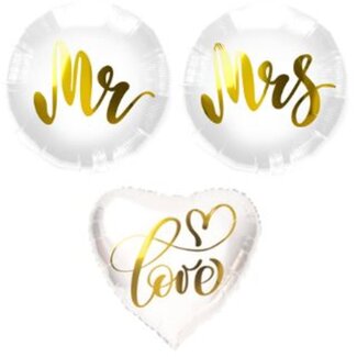 Folat Boeket Folieballonnen - "Mr Mrs Love" - 3 stuks