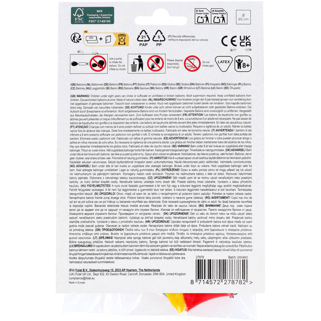 Muis ballonnen - Stripetastic- Assorti - 65 cm - 4 stuks