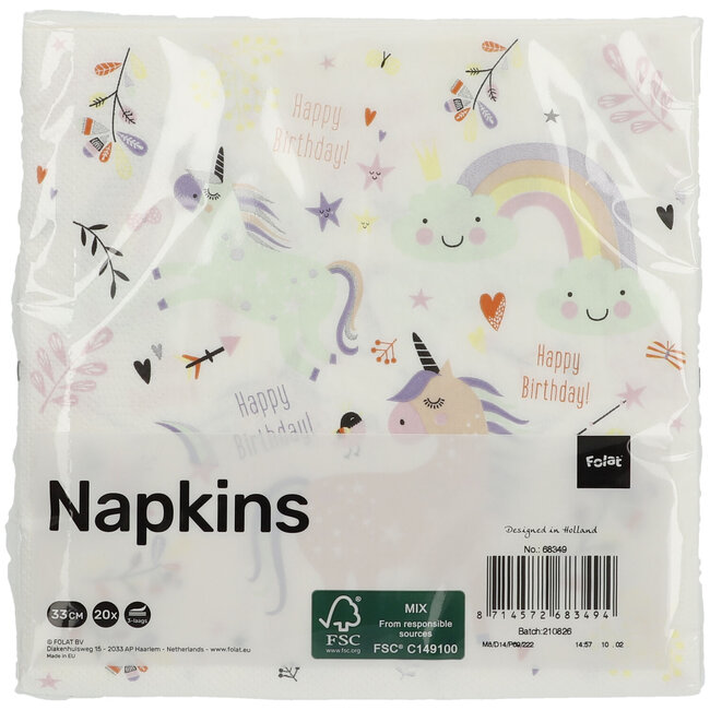Servetten Unicorns & Rainbows 33x33cm - 20 stuks