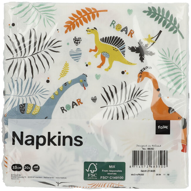 Servetten Dino Roars 33x33cm - 20 stuks