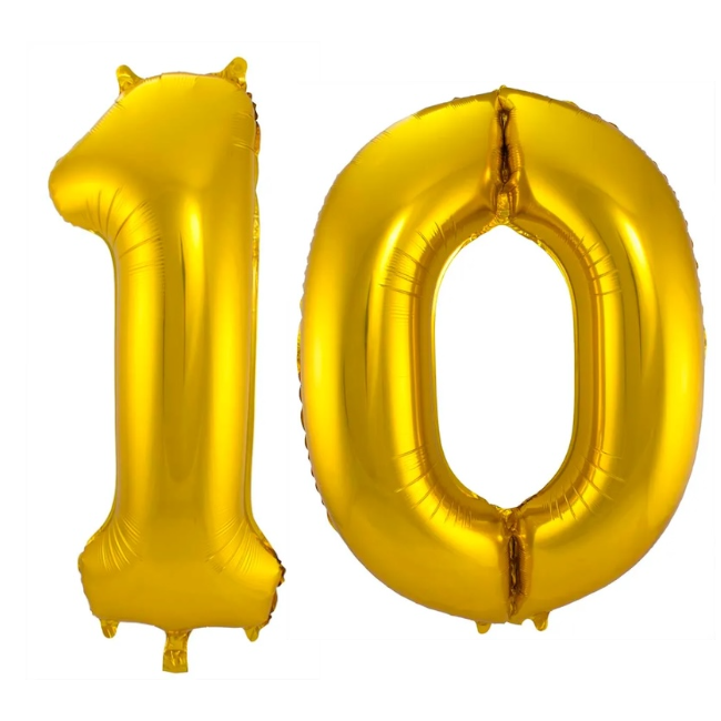 Folieballon Cijfer 10 - Goud - 86 cm
