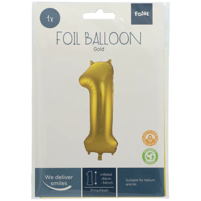 Folieballon Cijfer 25 - Goud - 86 cm