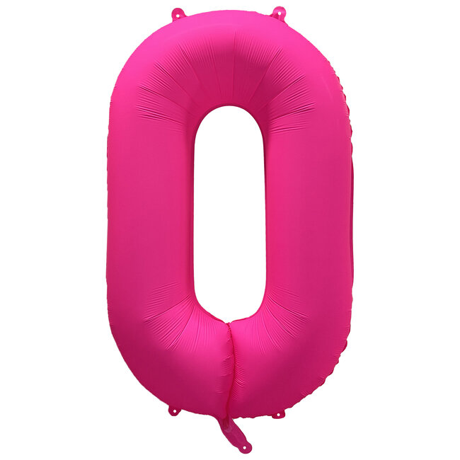 Folieballon cijfer 0 - Neon Roze - 86 cm