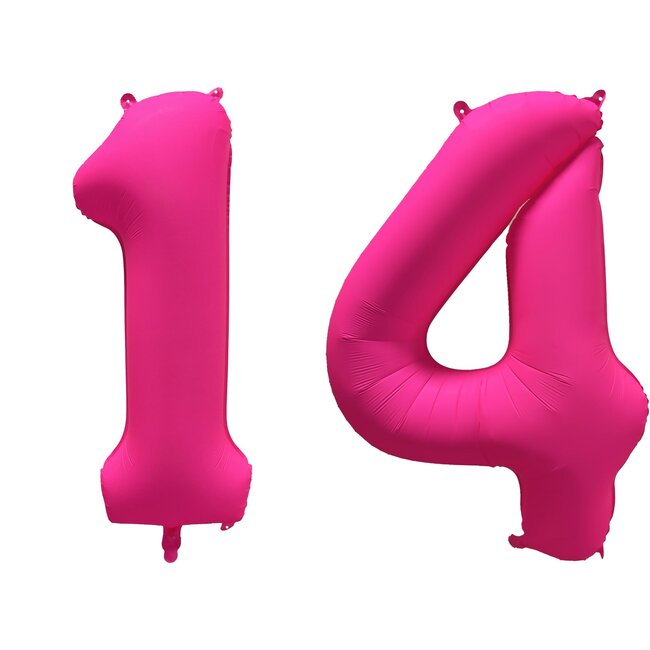 Folieballon 14 jaar - Neon Roze - 86 cm