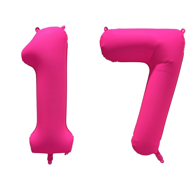 Folieballon 17 jaar - Neon Roze - 86 cm