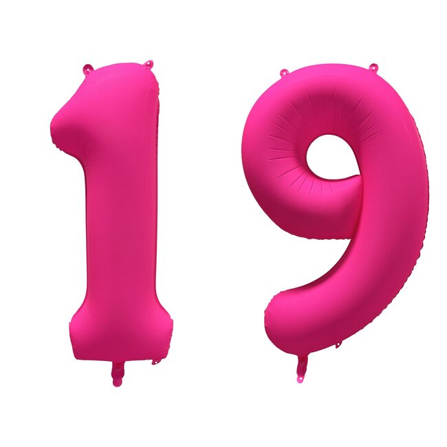 Folieballon 19 jaar - Neon Roze - 86 cm