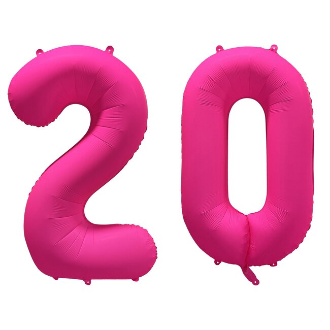 Folieballon 20 jaar - Neon Roze - 86 cm