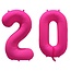 Folieballon 20 jaar - Neon Roze - 86 cm