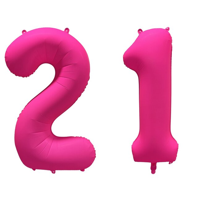 Folieballon 21 jaar - Neon Roze - 86 cm