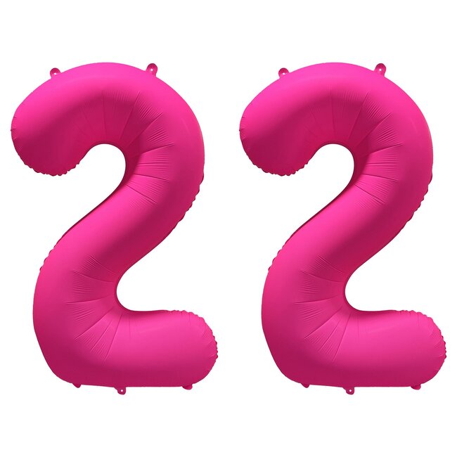 Folieballon 22 jaar - Neon Roze - 86 cm