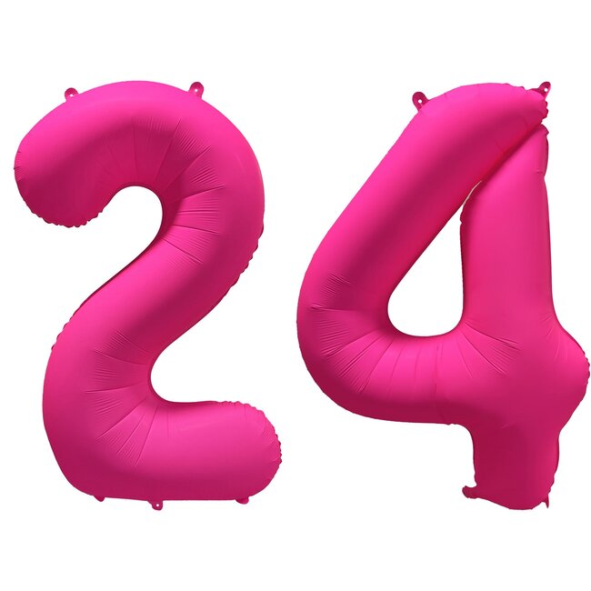 Folieballon 24 jaar - Neon Roze - 86 cm