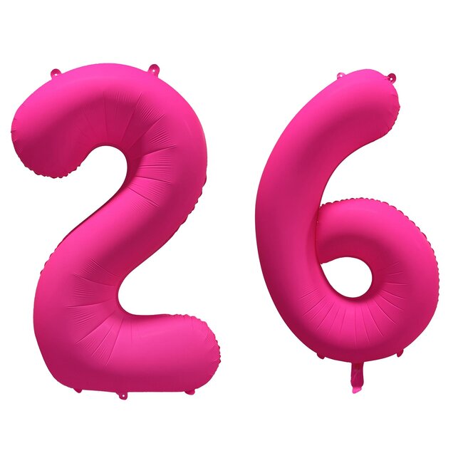 Folieballon 26 jaar - Neon Roze - 86 cm