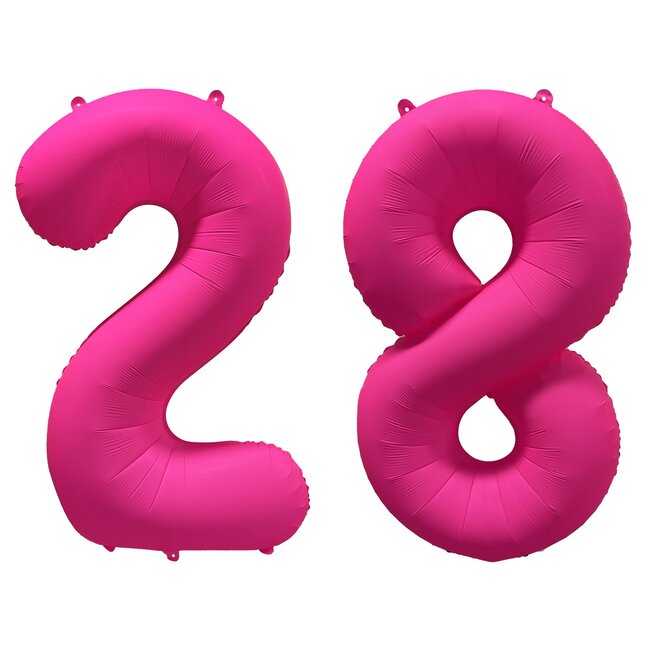 Folieballon 28 jaar - Neon Roze - 86 cm